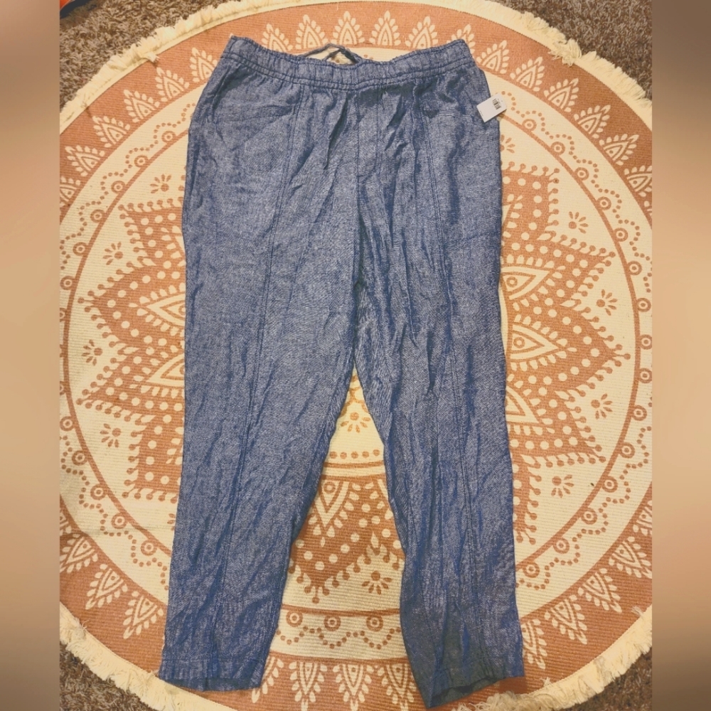 NWT Old Navy chambray linen cropped pants size Large
